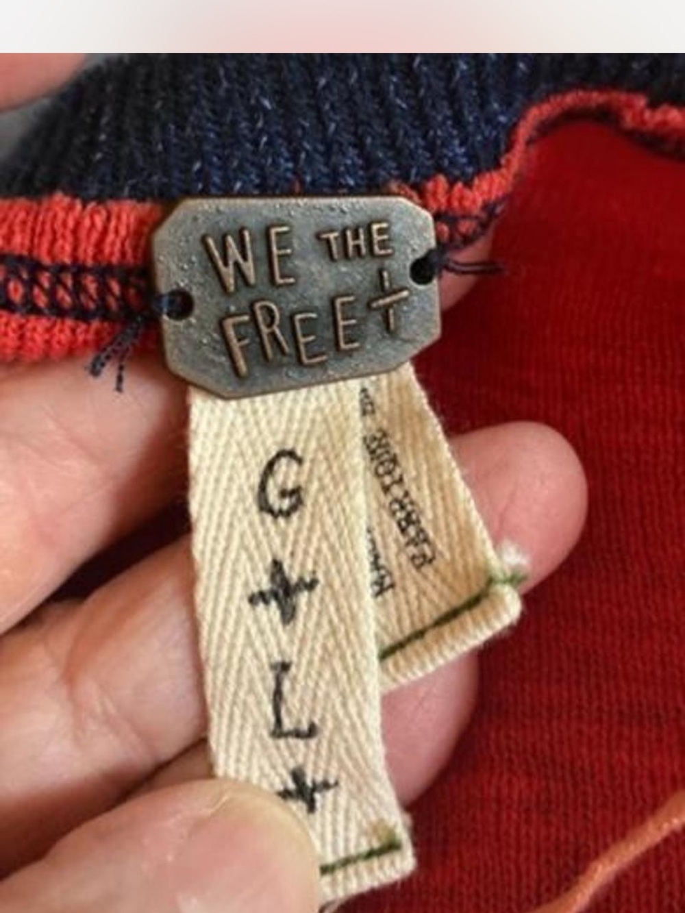 We The Free Navy Trim Rust-Red Top with Knit Detail - Picture 5 of 6
